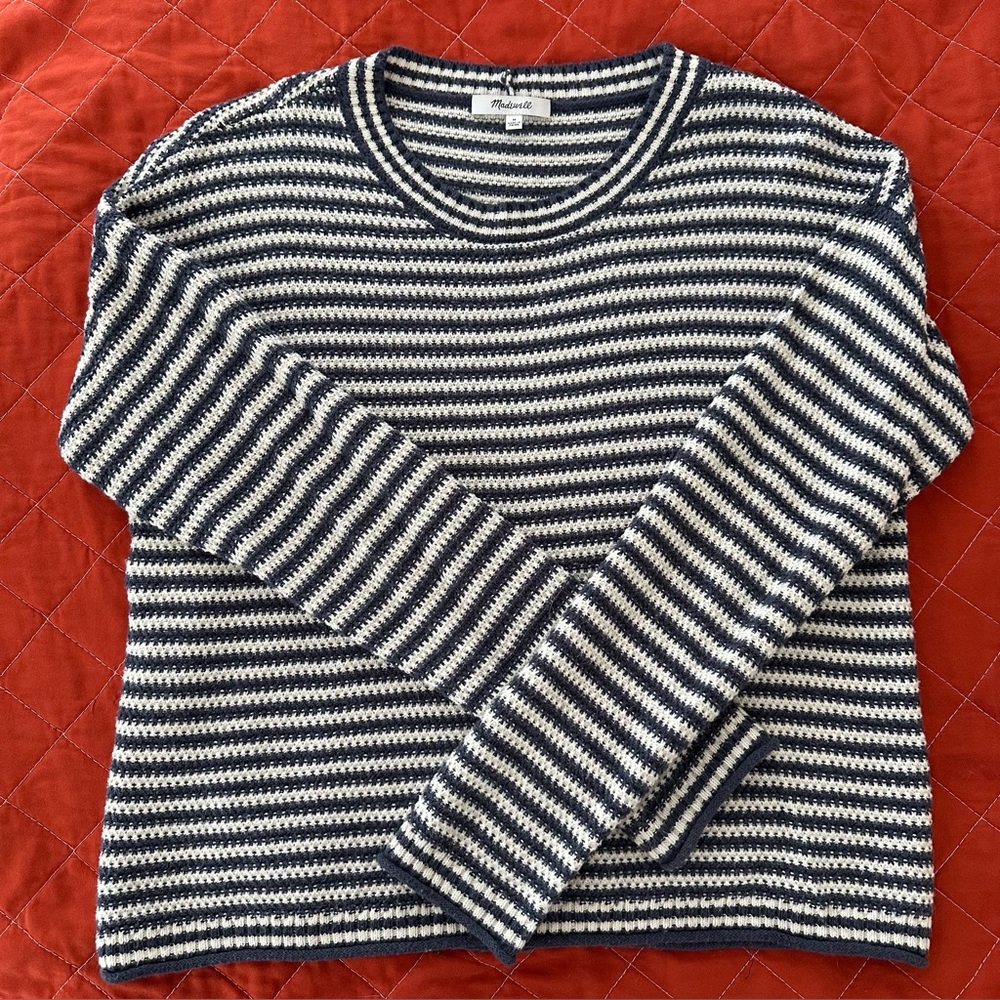 Madewell Navy and White Striped Knit Top